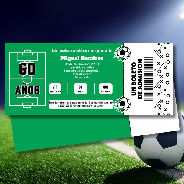 Spanish Soccer Game Ticket for 60th Birthday Party Invitation (Creator Uploaded)