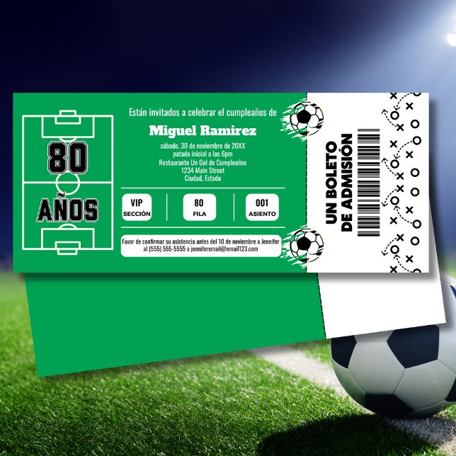 Spanish Soccer Game Ticket for 80th Birthday Party Invitation (Creator Uploaded)