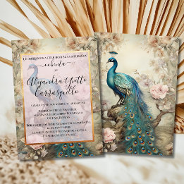 Spanish Sophisticated Blue Peacock 80th Birthday Invitation