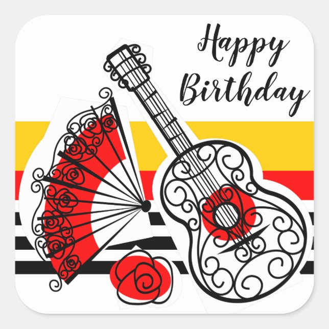 Spanish Souvenirs Classic Stripe Birthday square Square Sticker (Front)