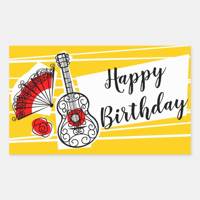 Spanish Souvenirs Happy Birthday rectangle Rectangular Sticker (Front)
