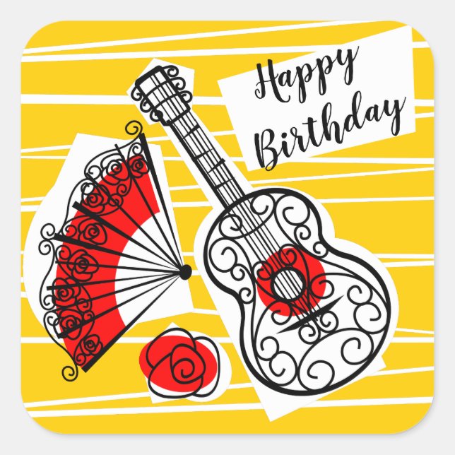 Spanish Souvenirs Happy Birthday sticker square (Front)