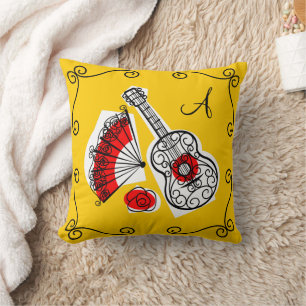 Spanish Souvenirs "monogram" corners red back Cushion
