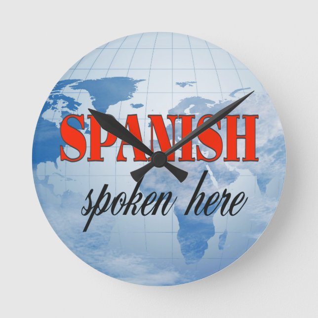 Spanish spoken here cloudy earth round clock (Front)