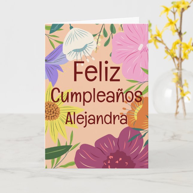 Spanish Spring Garden Large Flowers Happy Birthday Card (Yellow Flower)