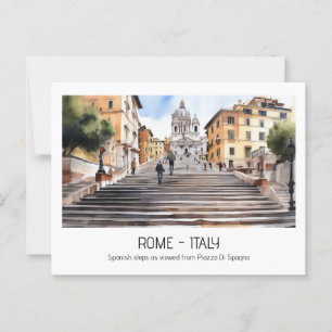 Spanish steps watercolor Rome Italy tourist curio Postcard