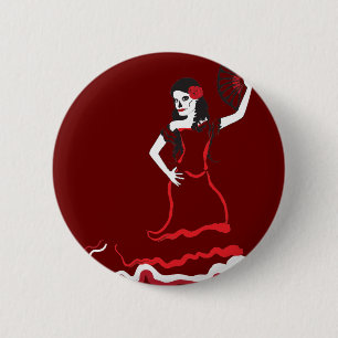 spanish sugar skull dancer 6 cm round badge