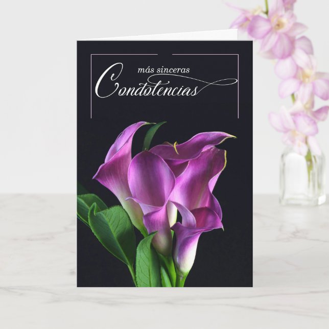Spanish Sympathy Con Simpatia Purple Lilies Card (Orchid)