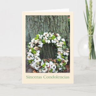 Spanish Sympathy White flower wreath near tree Card