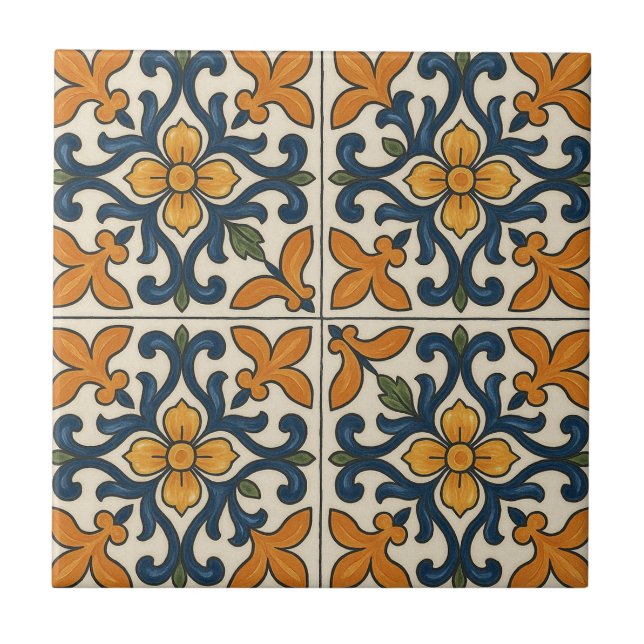 Spanish Talavera Style Ceramic Tile (Front)