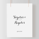 Spanish Tarjetas and Regalos Sign<br><div class="desc">This simple Spanish tarjetas and regalos sign is perfect for a modern wedding or bridal shower. The simple and elegant design features classic and fancy script typography in black and white. Make the line of text at the bottom of the sign your own by including the date, the names of...</div>