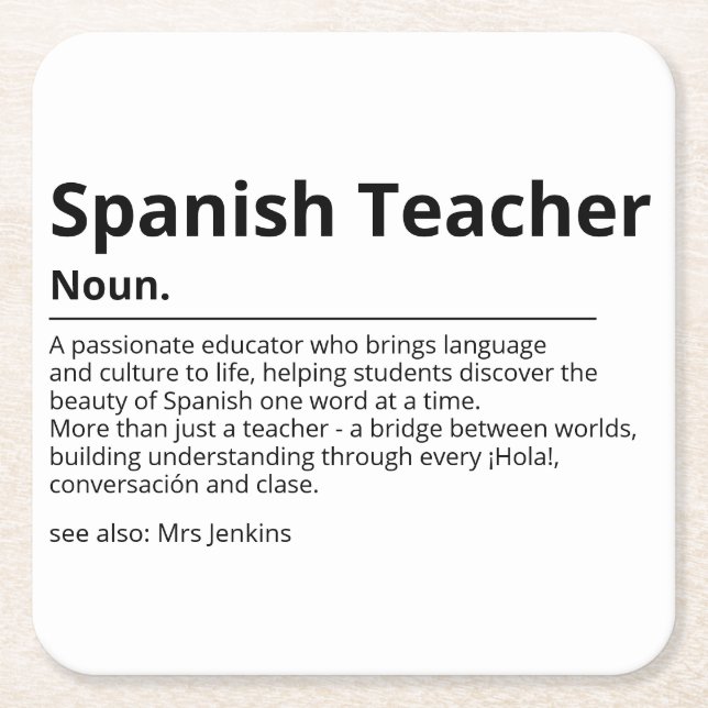 Spanish Teacher Coaster Gift | Language Teacher Ap (Front)