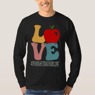 Spanish Teacher Love Apple Groovy Retro Cute Back T-Shirt