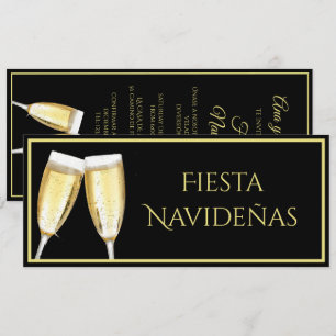 Spanish Text Gold Champagne Flutes Christmas Party Invitation