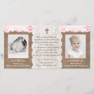 Spanish thank you card; sisters baptism communion