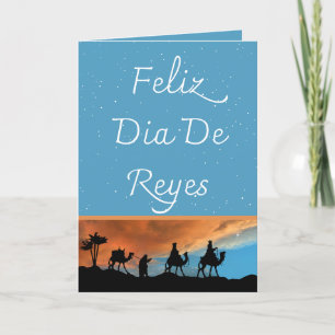 Spanish Three Kings Day Teal Stars Christmas Holiday Card