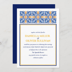 Spanish Tile   Blue Yellow  Mediterranean wedding Invitation