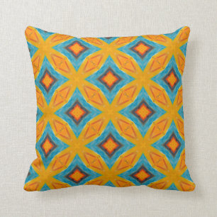 Spanish Tile Geometric Yellow Blue Cushion