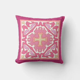 Spanish Tile in Soft Rose Coral & Beige Geometric Cushion