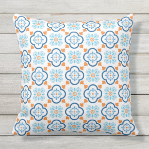 Spanish Tile Mediterranean Blue Orange White Outdo Cushion