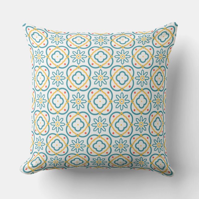 Spanish Tile Mediterranean Blue Yellow Orange Outd Cushion (Front)