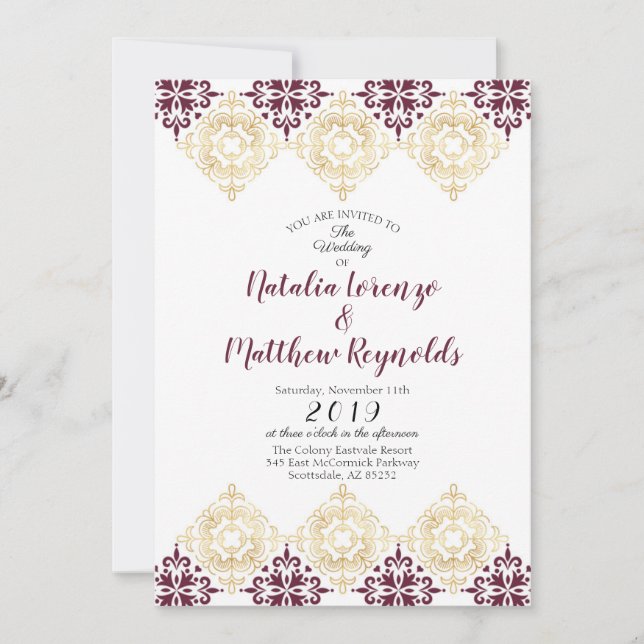 Spanish Tile Pattern Wedding Invitation (Front)