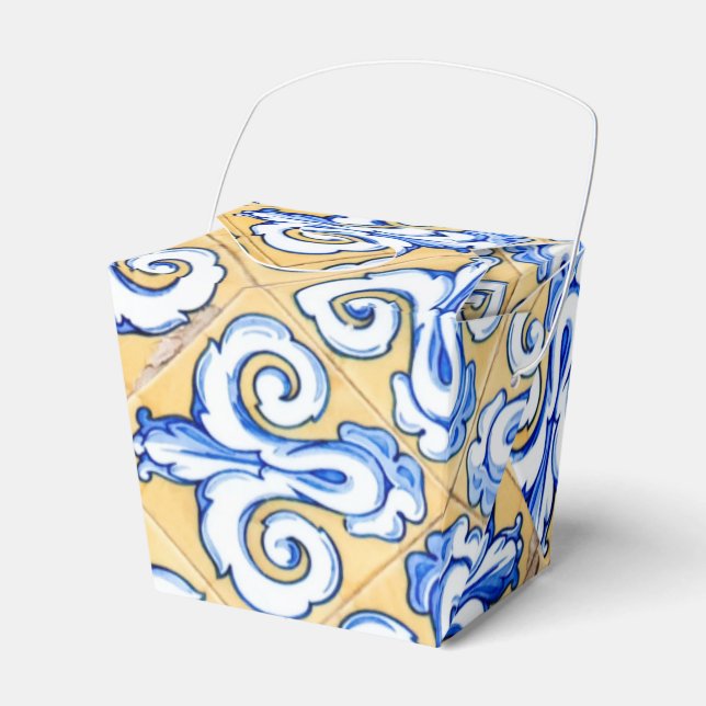 Spanish Tiles - Azulejo Blue, Yellow and White Favour Box (Front Side)