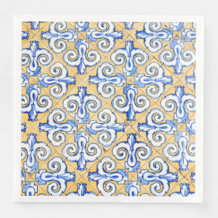 Spanish Tiles - Azulejo Blue, Yellow and White Napkin