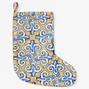 Spanish Tiles - Azulejo Blue, Yellow and White Small Christmas Stocking