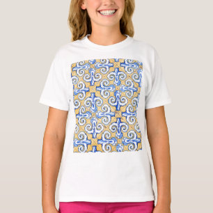 Spanish Tiles - Azulejo Blue, Yellow and White T-Shirt