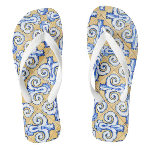 Spanish Tiles - Azulejo Blue, Yellow and White Thongs