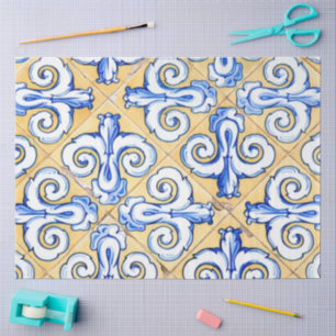 Spanish Tiles - Azulejo Blue, Yellow and White Tissue Paper