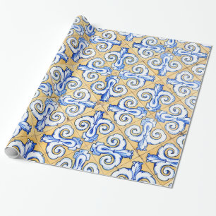 Spanish Tiles - Azulejo Blue, Yellow and White Wrapping Paper