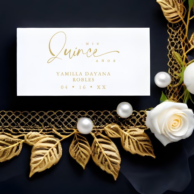 Spanish Trendy Quinceañera Mis XV Años Quote Rubber Stamp (Spanish Trendy Calligraphy Quinceañera Mis XV Años Quote Rubber Stamp. Golden effect.)