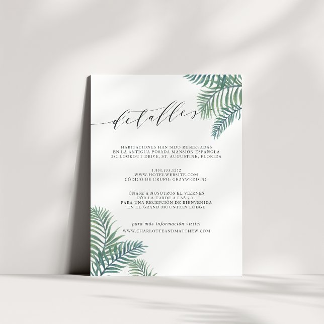 SPANISH Tropical Foliage Wedding Guest Details Enclosure Card (Creator Uploaded)