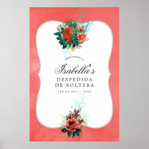 Spanish Turquoise and Coral Bridal Shower Welcome Poster