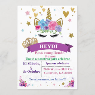 Spanish Unicorn Birthday Invitation