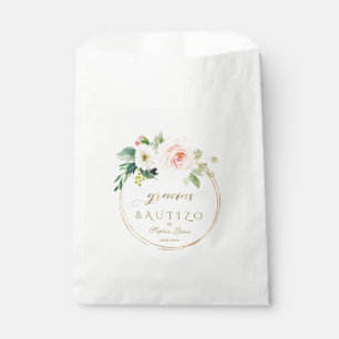 Spanish Unique Pink Blush Floral Gold Bautizo Favour Bag