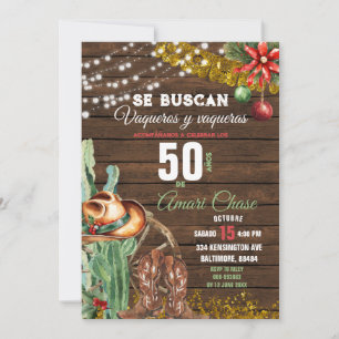 Spanish Vaquero Cactus Christmas 50 Años Birthday Invitation