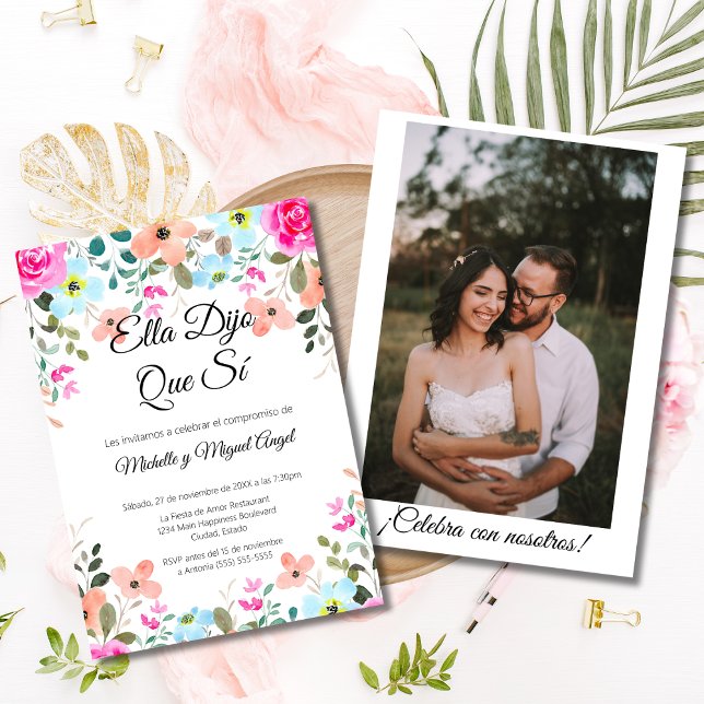 Spanish Vibrant Floral Wedding Engagement Party Invitation (Creator Uploaded)