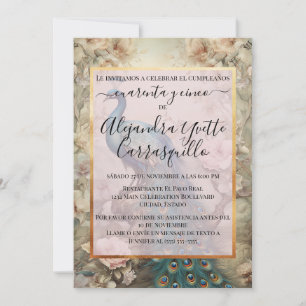 Spanish Vintage Peacock Chic 45th Birthday Invitation