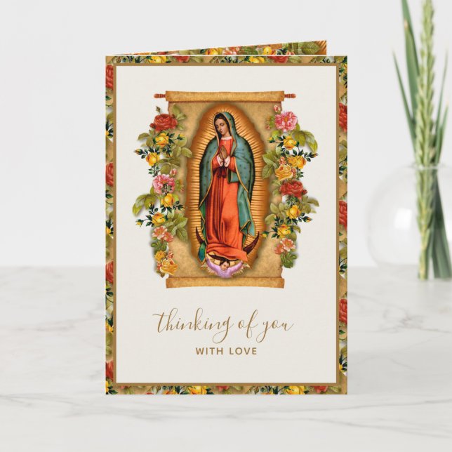 Spanish Virgin Guadalupe Roses with Rosary Thank You Card (Front)