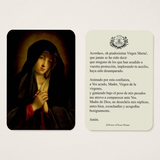 Spanish Virgin Mary Prayer Memorare Holy Card (Front & Back)