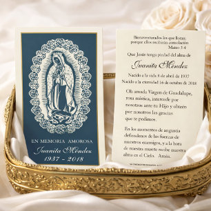 Spanish Virgin Mary Roses Funeral Prayer Card
