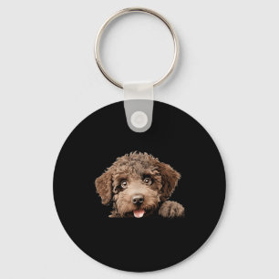 Spanish Water Dog Mum Dad Peeking Puppy Key Ring