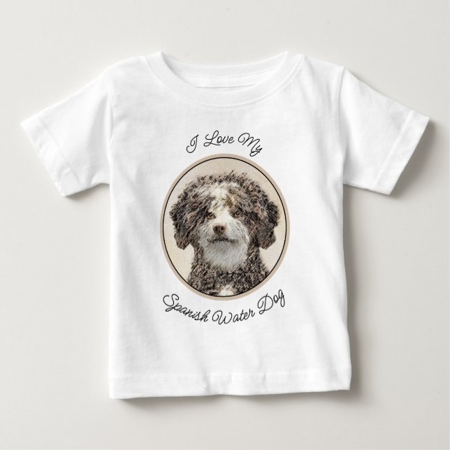 Spanish Water Dog Painting - Cute Original Dog Art Baby T-Shirt (Front)