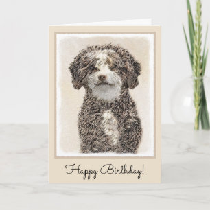 Spanish Water Dog Painting - Cute Original Dog Art Card