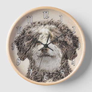 Spanish Water Dog Painting - Cute Original Dog Art Clock