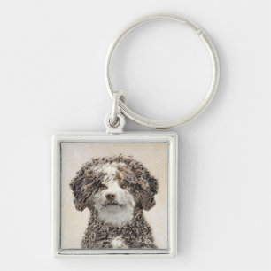 Spanish Water Dog Painting - Cute Original Dog Art Key Ring