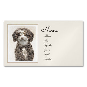 Spanish Water Dog Painting - Cute Original Dog Art Magnetic Business Card
